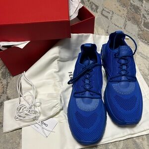 FERRAEGAMO NIMA KNIT MESH LACE UP LOGO LOW TOP SNEAKERS